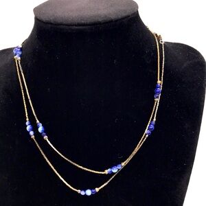 Silver tone chain beaded necklace 30”